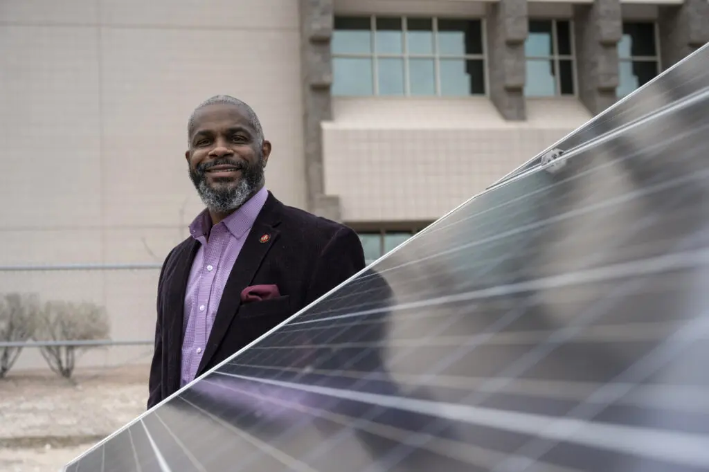 Dwayne McClinton, the newly appointed director of the Nevada Office of Energy, poses for a photograph at the Desert Research Institute in Las Vegas on Friday, March 20, 2023. (Daniel Clark/The Nevada Independent)